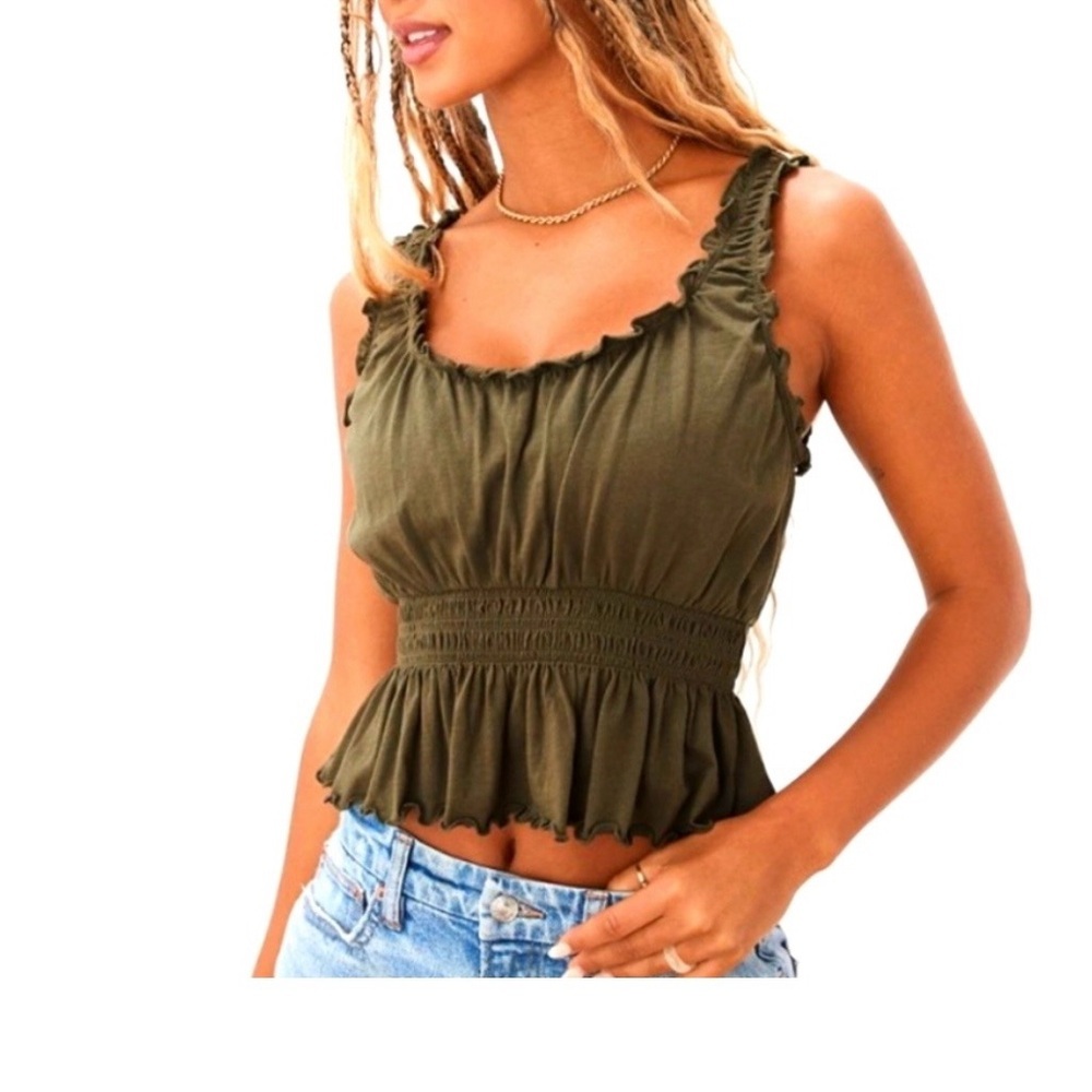 American Eagle Outfitters Olive Ruffle Crop Top